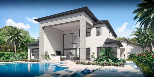 a house with a garden and swimming pool