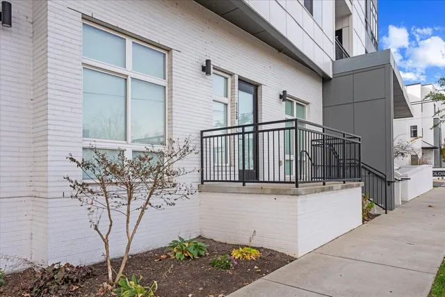 a view of a house with a small yard and a large tree