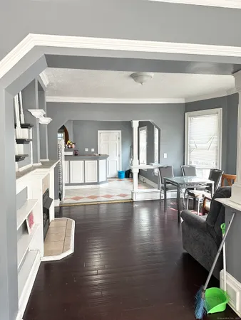 a view of a living room and dining room