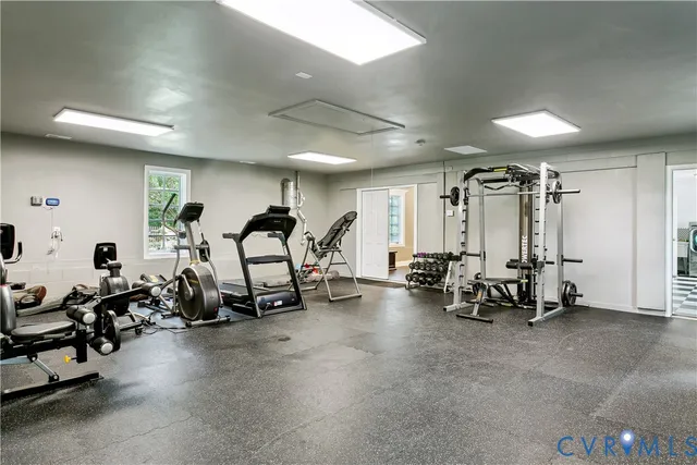a view of a room with gym equipment