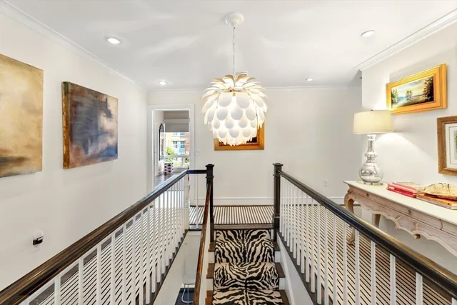 a view of a hallway with workspace