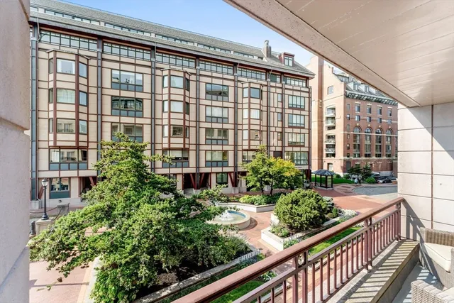 a view of a building from a balcony