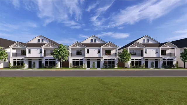 a front view of residential houses