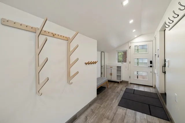 a view of a hallway with closet