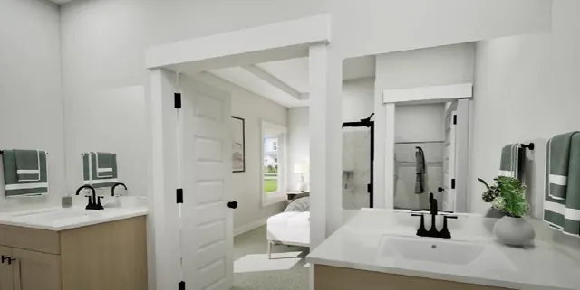 a bathroom with a sink double vanity