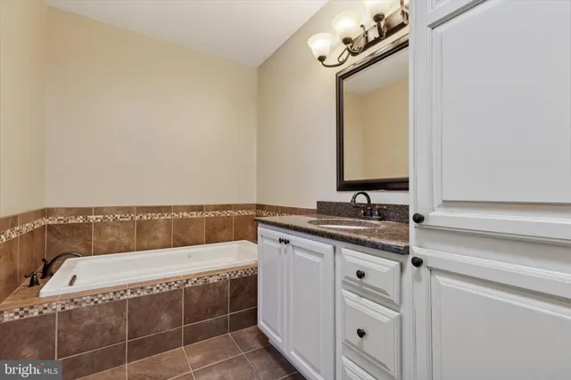 a bathroom with a sink a mirror and a bathtub