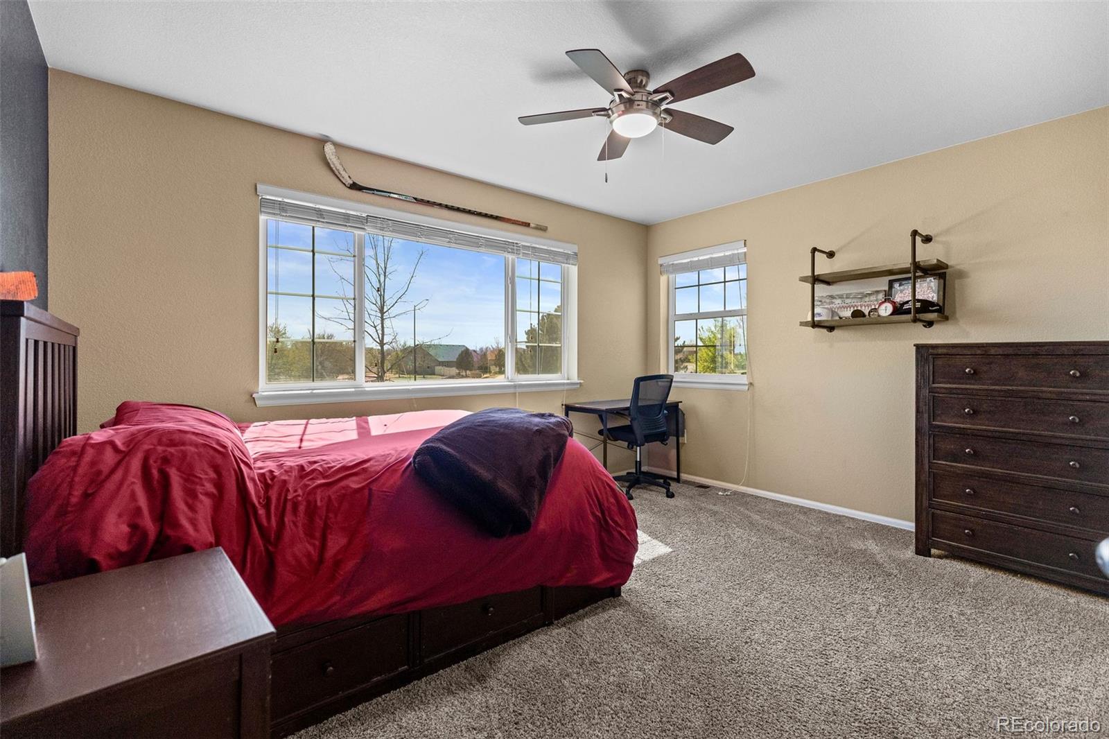 10039 Buttesfield Street Firestone, CO 80504 - Photo 18 of 35 a living room with a bed dresser and a window