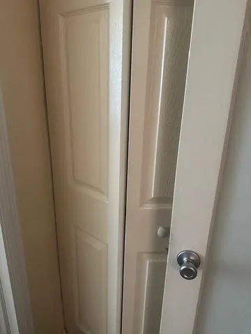 a close view of door in a bathroom