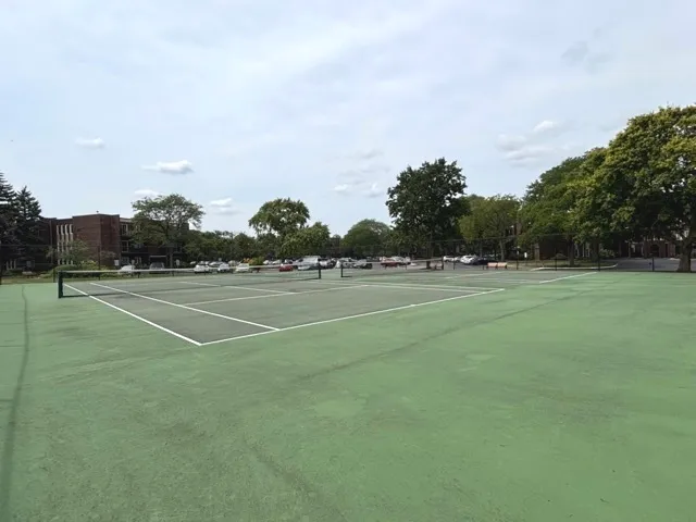 a view of a patio with couches table and chairs potted plants and palm tree