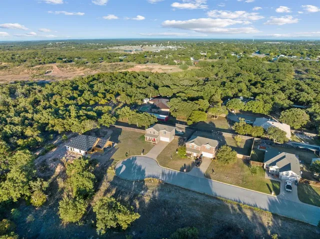 an aerial view of residential houses with outdoor space
