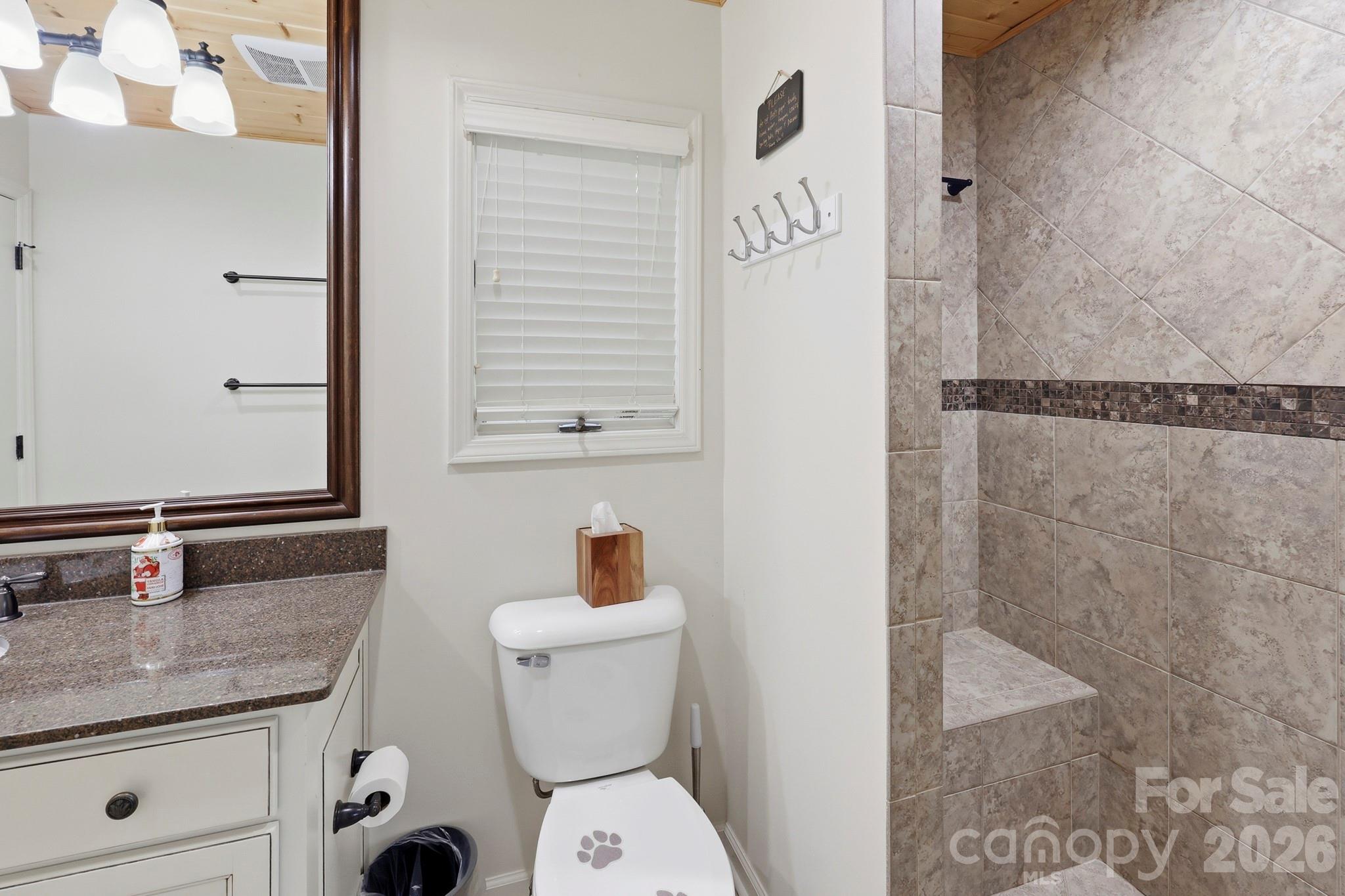 130 Edwards Point Lake Lure, NC 28746 - Photo 19 of 35 a bathroom with a granite countertop sink toilet and shower