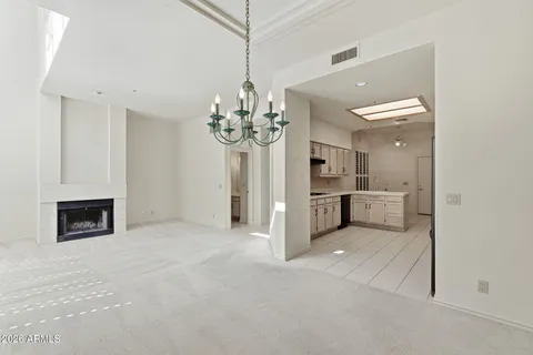 a view of a livingroom with a chandelier