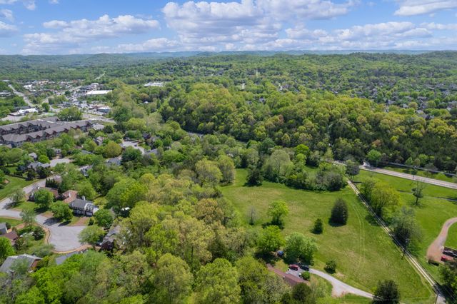 a view of a city with lush green forest