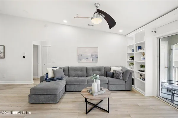 a living room with furniture