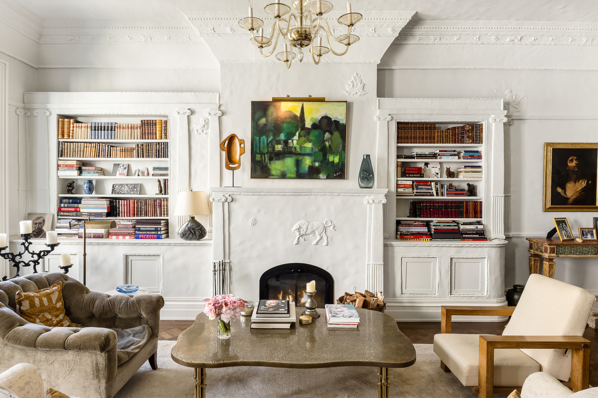 11 Gramercy Park South Manhattan, NY 10003 - Photo 14 of 27 a living room with furniture a fireplace and a flat screen tv