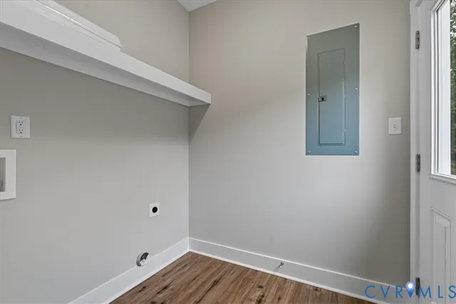 a view of small space with wooden floor