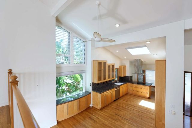 a large kitchen with lot of counter space