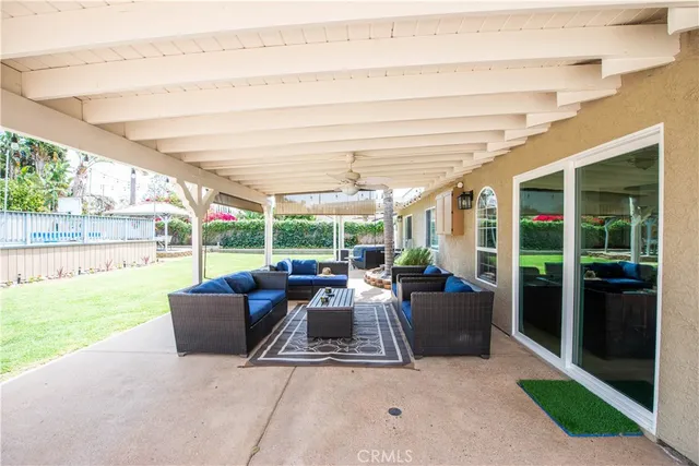 a lobby with furniture and garden