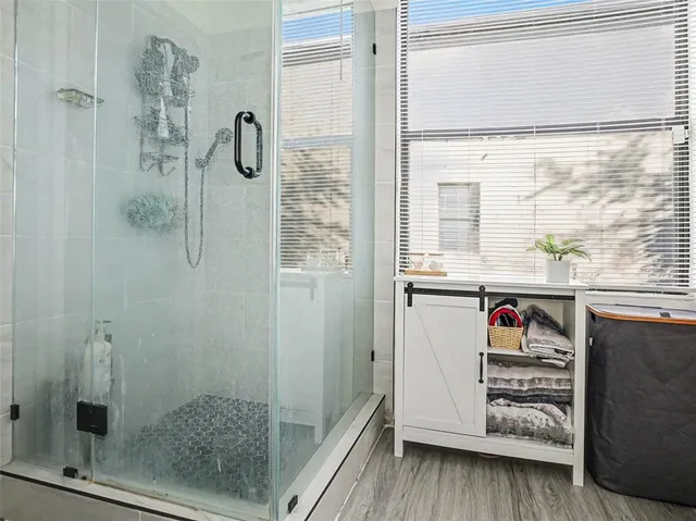 a bathroom with a shower