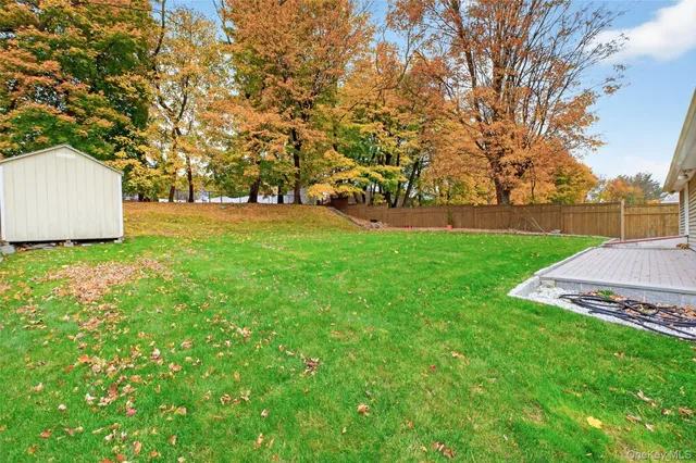a view of a park with large trees