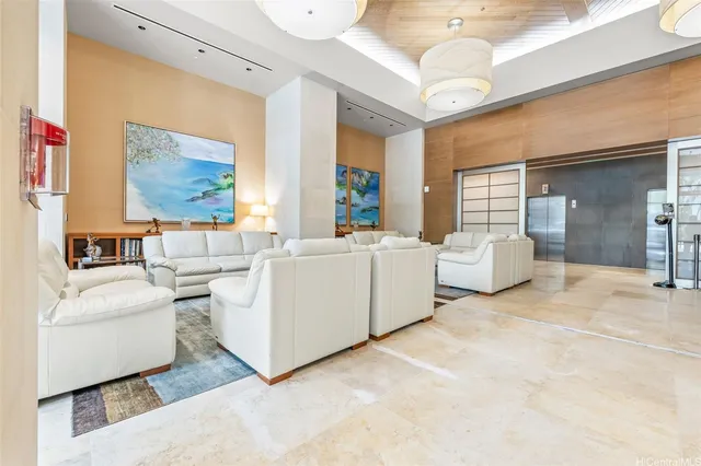 a view of a livingroom with furniture and windows