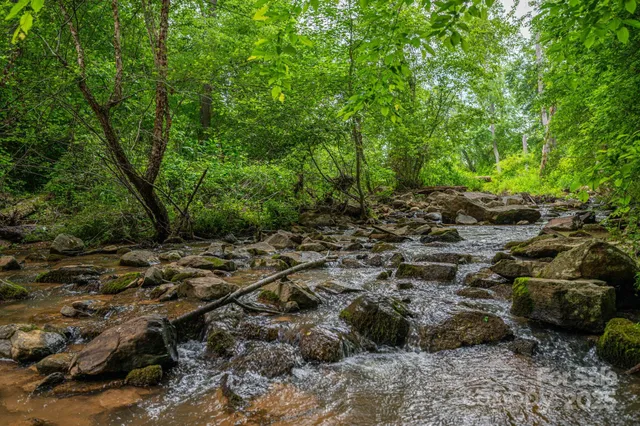 a view of a large yard with lots of green space