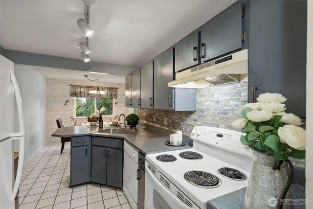 a kitchen with a sink appliances and cabinets