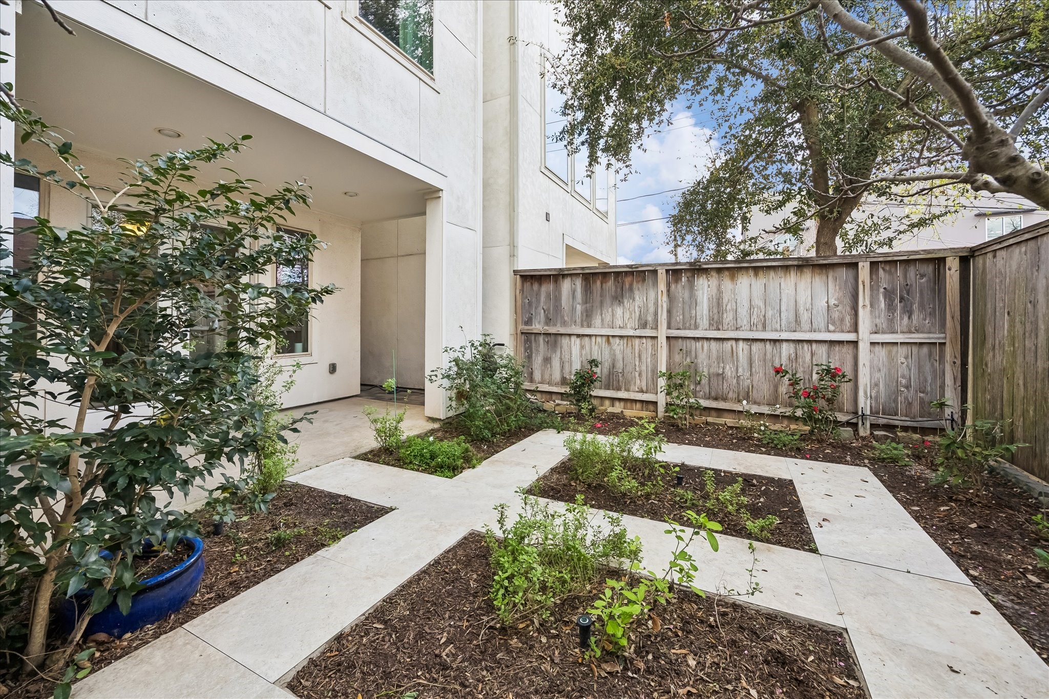 4016 Barnes Street Houston, TX 77007 - Photo 11 of 37 a view of a backyard with potted plants and a large tree
