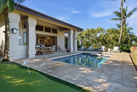 a view of a yard with palm trees
