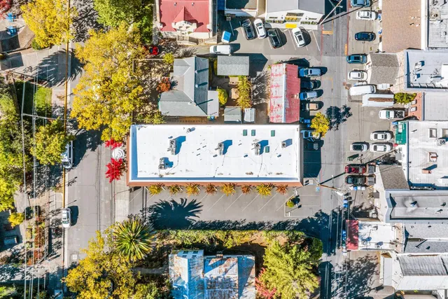 a view of water fountain in front of building