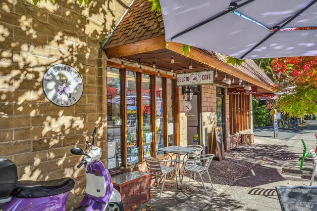 a front view of a building with garden