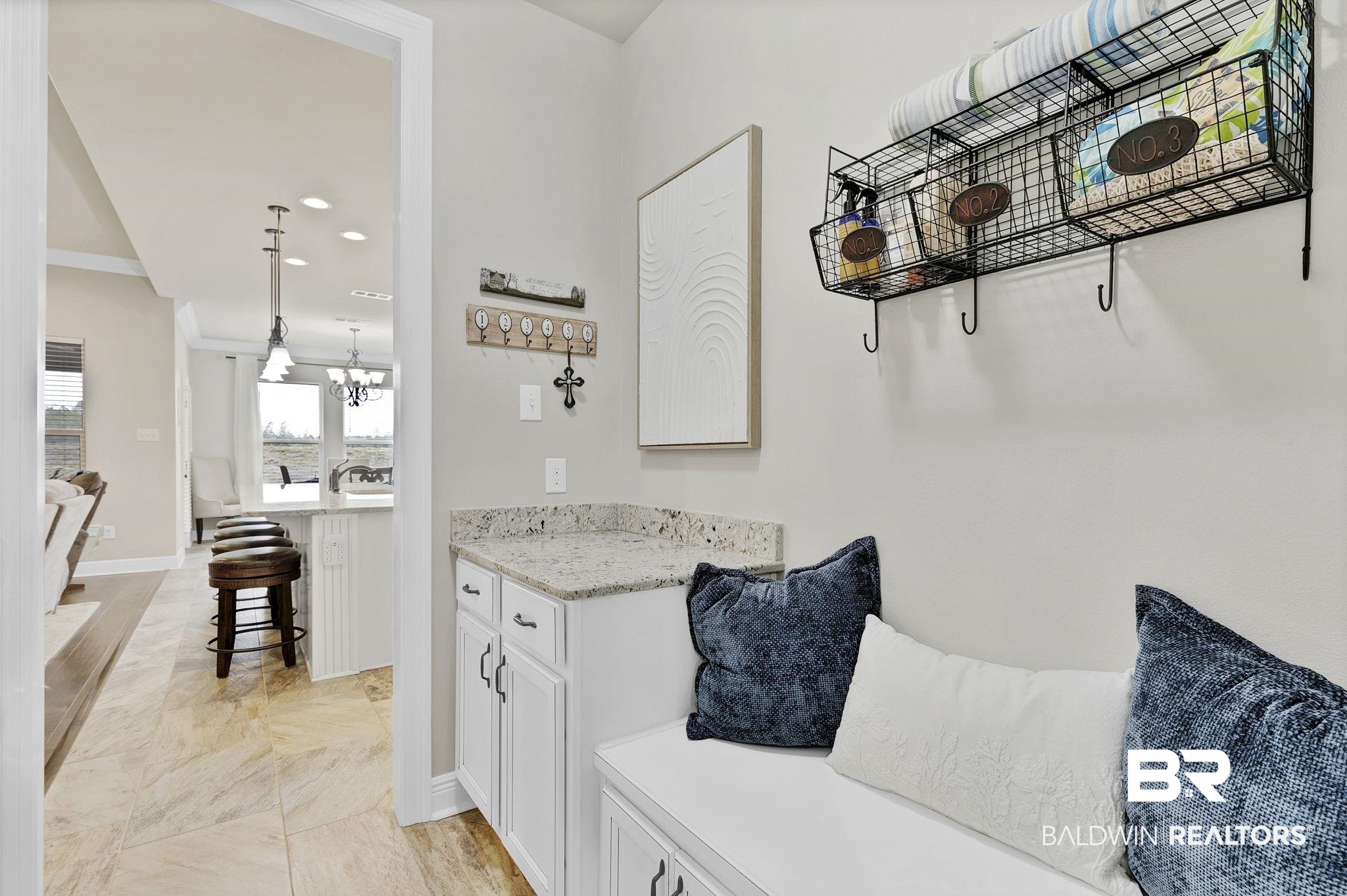 11247 Thistledown Loop Spanish Fort, AL 36527 - Photo 40 of 72 Mudroom featuring baseboards, a notable chandelier, and recessed lighting