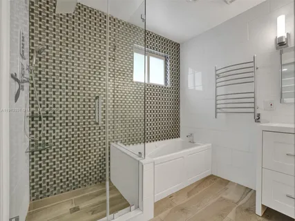 a bathroom with a bathtub