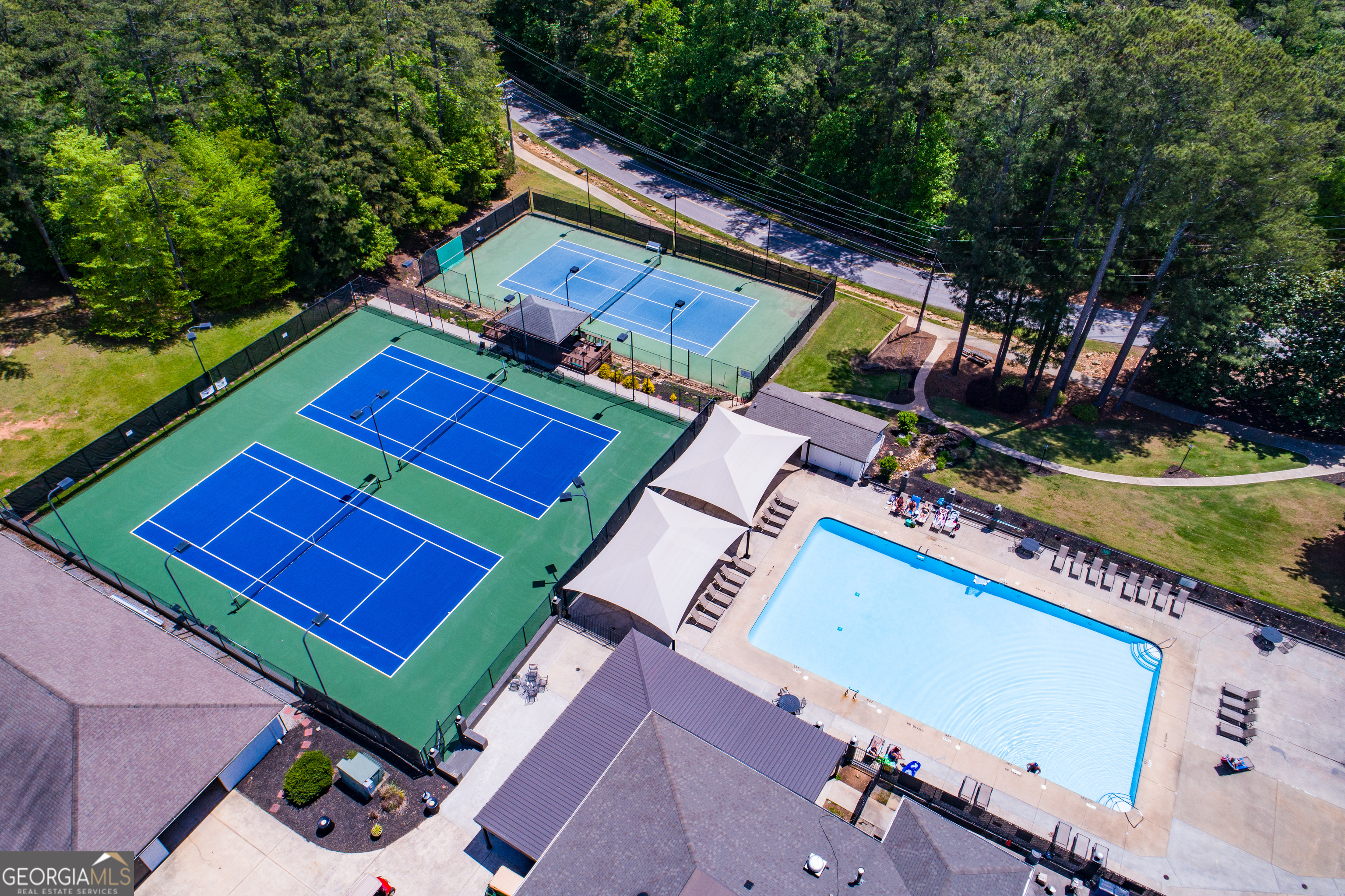 295 Clearview Court Villa Rica, GA 30180 - Photo 36 of 49 an aerial view of a tennis ground and a yard