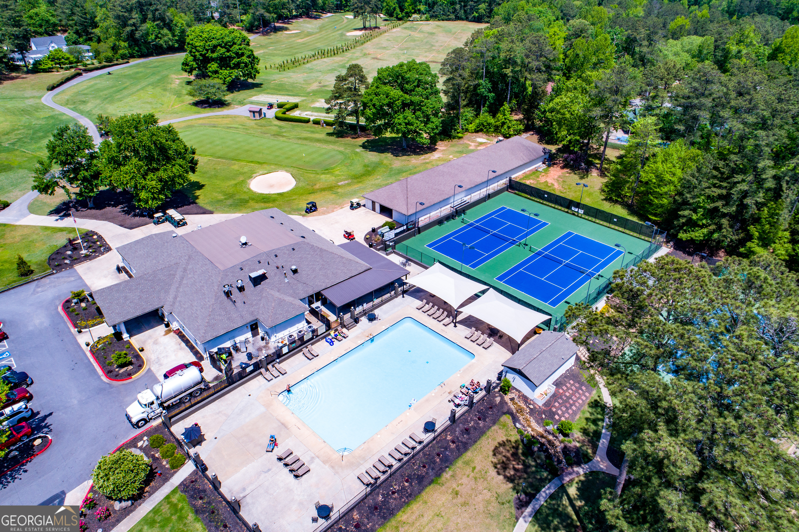 295 Clearview Court Villa Rica, GA 30180 - Photo 40 of 49 an aerial view of a tennis ground and a cars park side of the road