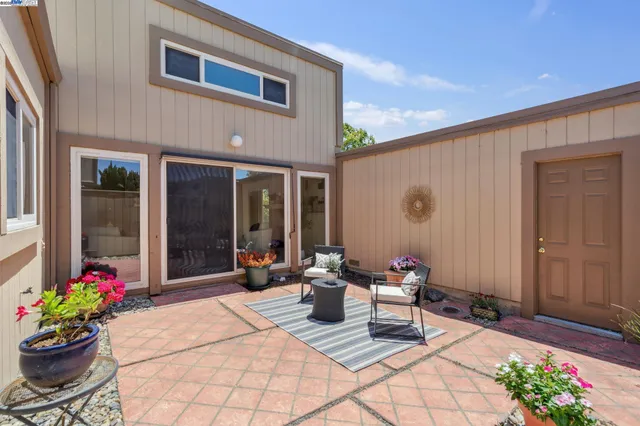 a building outdoor space with a potted plant