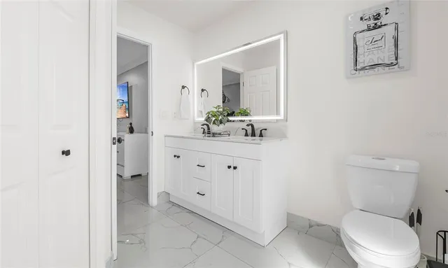 a bathroom with a toilet a sink and mirror