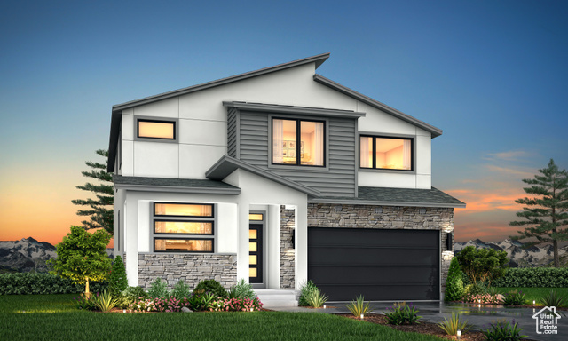 1011 West Motor Vu Ogden, UT 84405 - Photo 1 of 1 Contemporary house featuring stone siding, a garage, stucco siding, and driveway