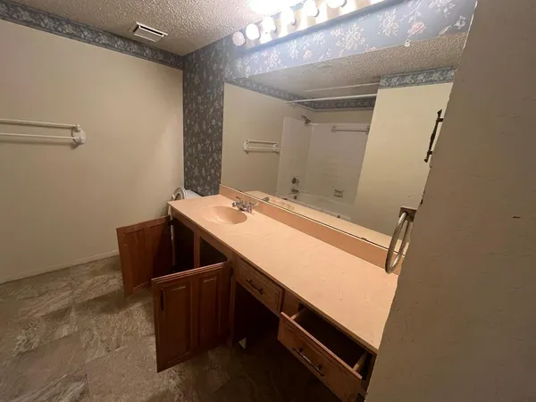 a bathroom with a bathtub