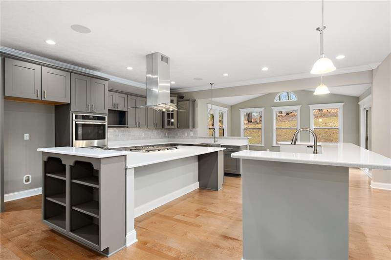 193 Witherow Road Sewickley, PA 15143 - Photo 6 of 25 Grey cabinetry and white quartz countertops in the gourmet kitchen.