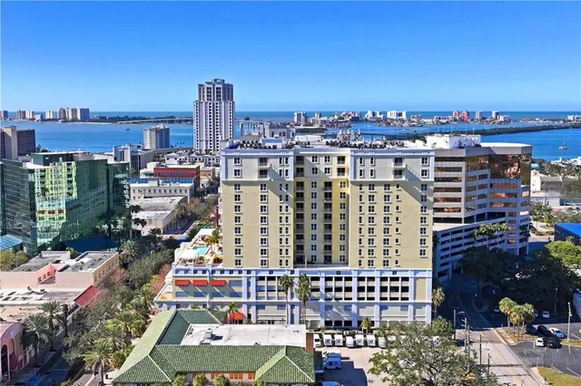 a view of city with tall buildings