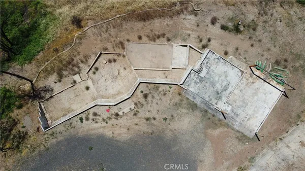 a view of a dry yard with a tree