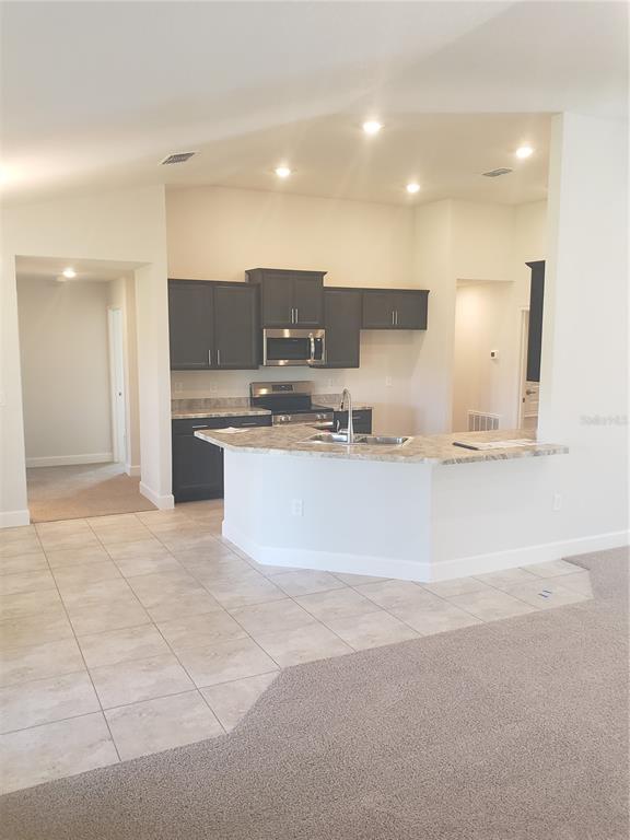 278 Waterfall Drive Spring Hill, FL 34608 - Photo 7 of 16 a large kitchen with kitchen island a sink stainless steel appliances and cabinets