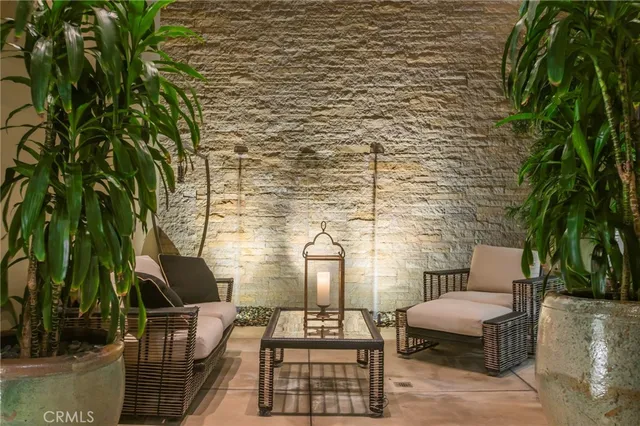 a view of a flower in a corridor