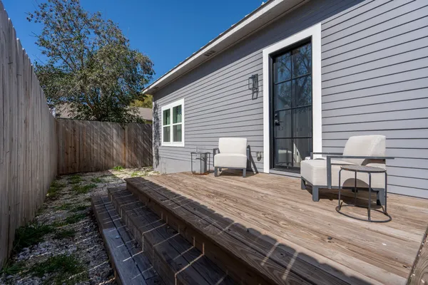 a building outdoor space with patio furniture