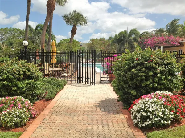 a view of a garden with flowers