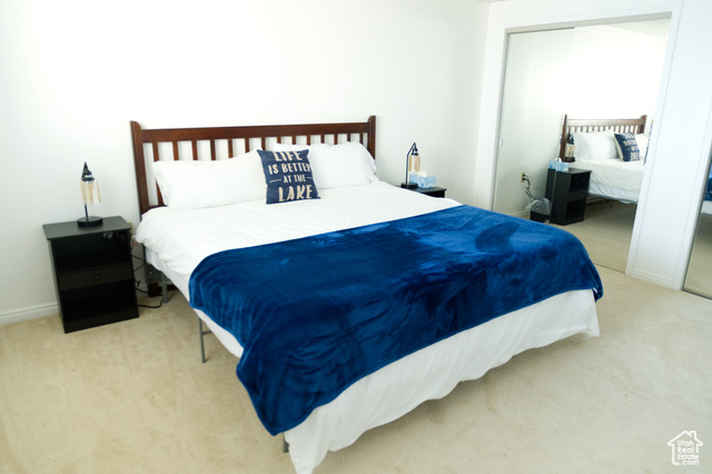 588 Raspberry Patch Road Garden City, UT 84028 - Photo 31 of 74 Bedroom featuring light carpet and a closet