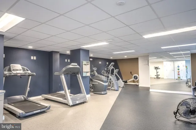 a view of a room with gym equipment