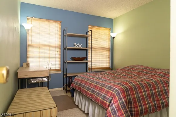 a bedroom with a bed and a closet