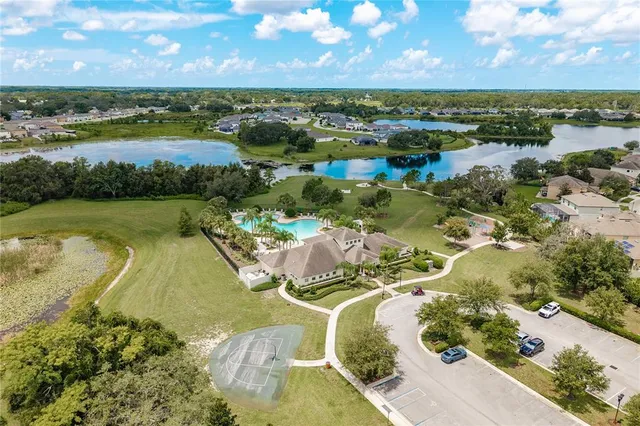a view of a lake with a houses